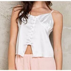 White Satin Cropped Camisole Top SMALL Cami Coquette Retro Lolita Pinup POL NEW